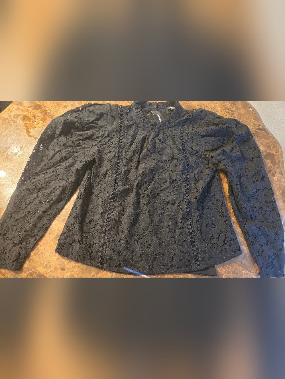 Black Lace Long-Sleeve Blouse